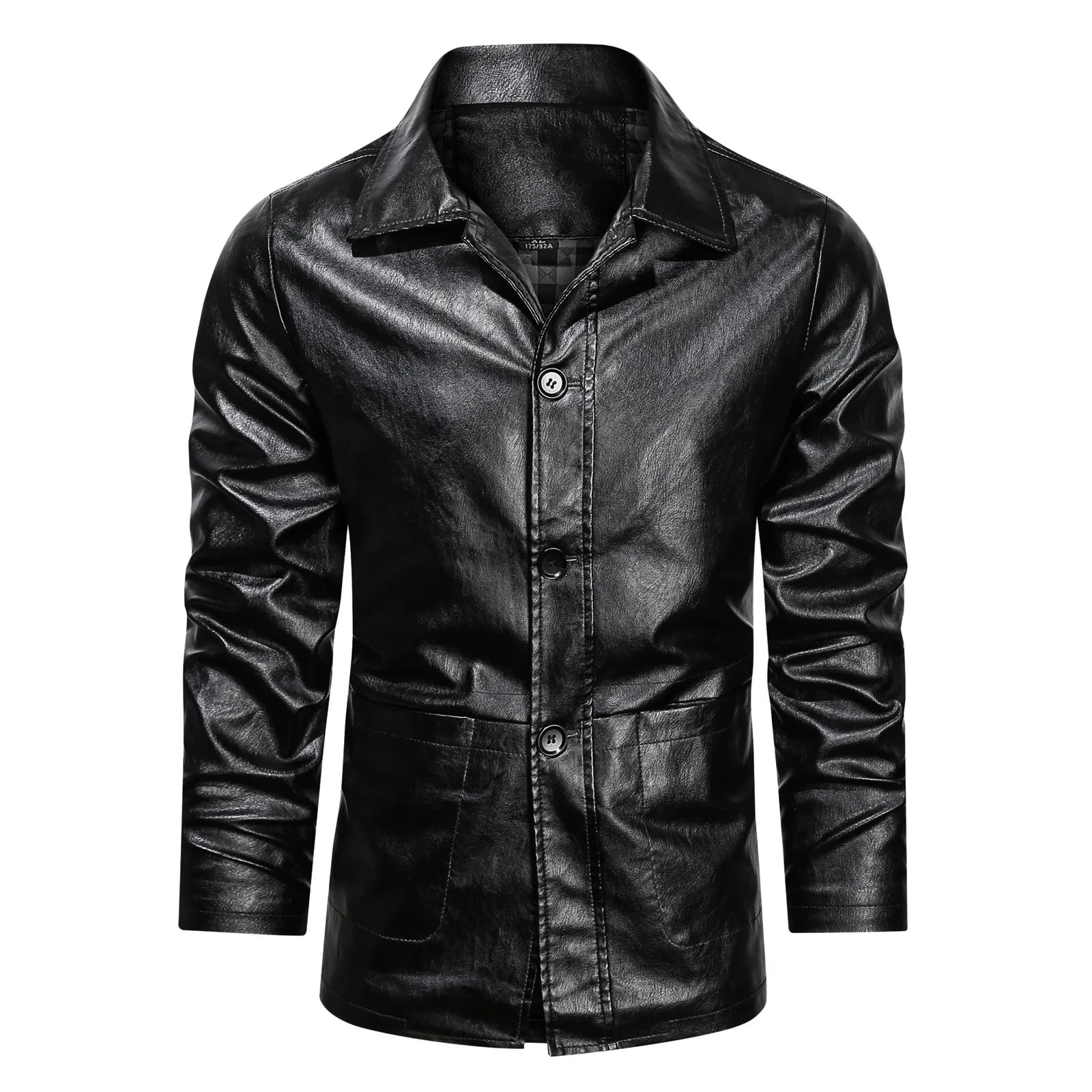 

Men's Leather Coat Winter Men Casual Lightweight Solid Leather Jacket Turn-down Collar Pocket Coat Motorcycle Outwear 2021 #01