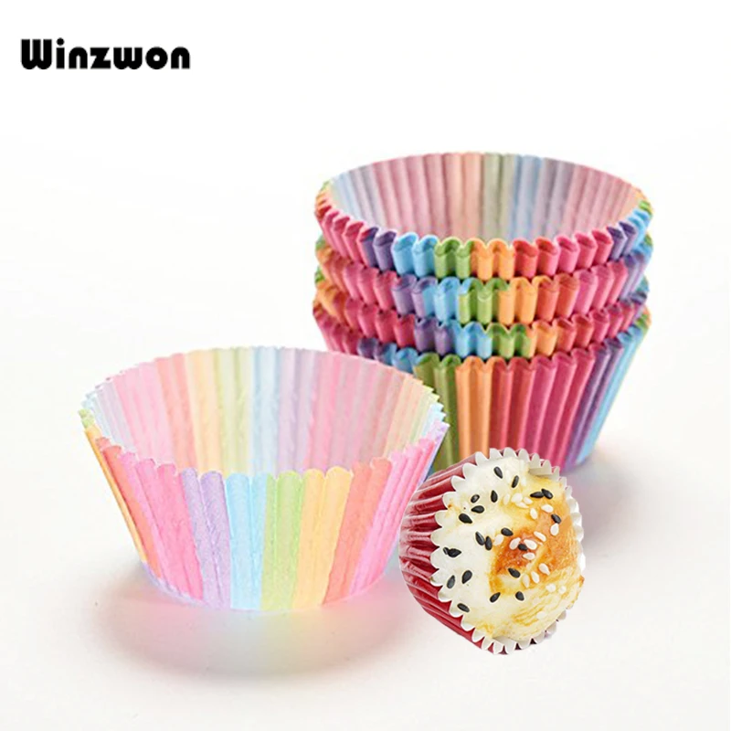 

100Pcs/lot Rainbow Color Cupcake Liner Muffin Baking Paper Cup Bake Cake Cup Tray Cake Mold Decorating Tools