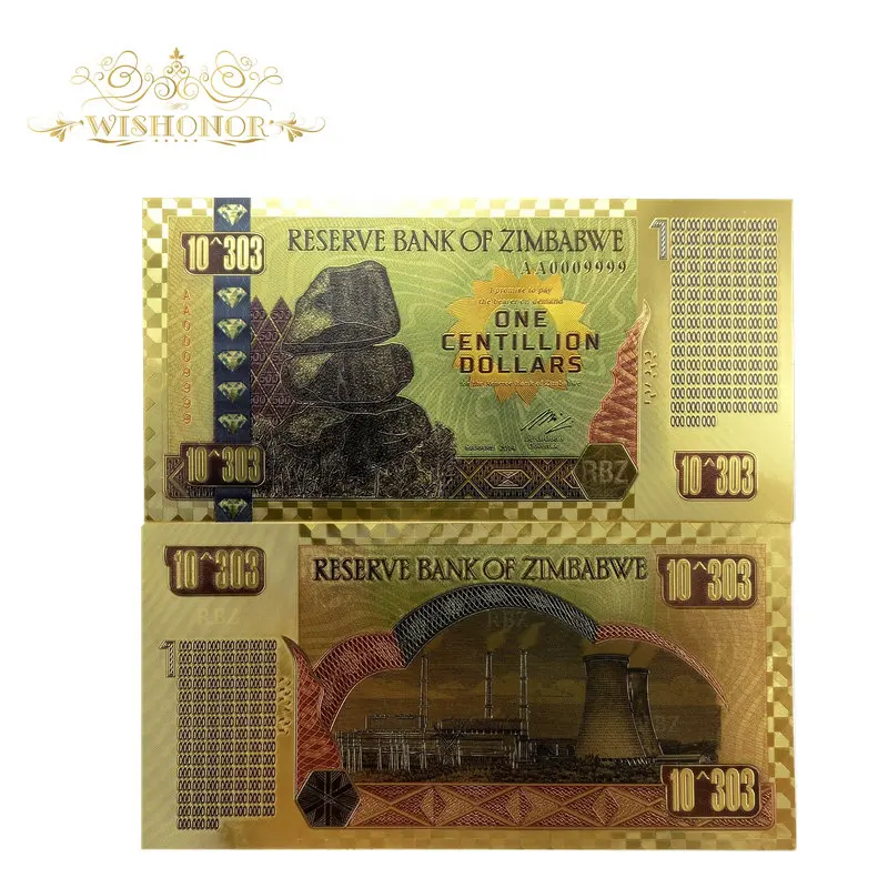 

New 10pcs/lot Zimbabwe Banknote One Centillion Dollars and security label UV Light for collection