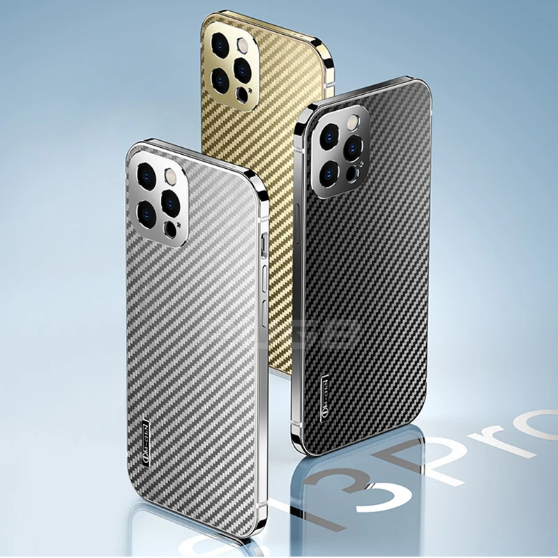 Luxury Titanium Metal Bumper Carbon Fiber Case For iPhone 12 13 Pro Max 13pro 12pro Ultra Thin Shockproof Lens Protection Cover images - 6