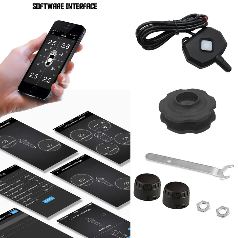 

Система мониторинга шин мотоцикла 2 колеса части Bluetooth дисплей маленький монитор для давления транспортного средства температуры литиевая ...