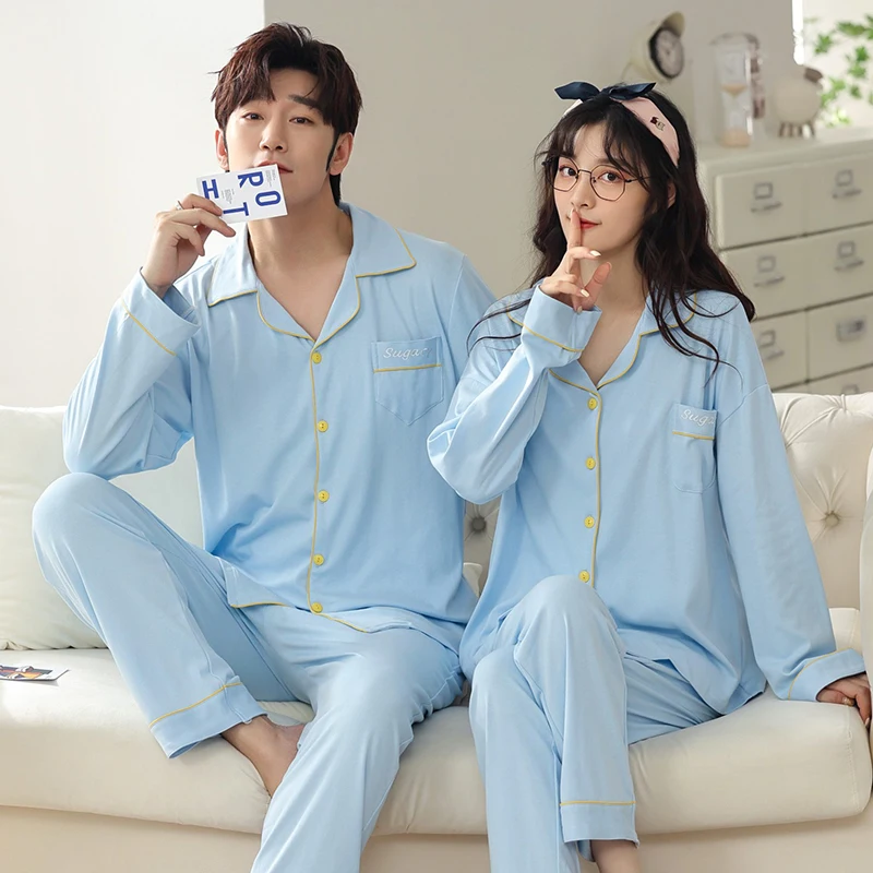 Новинка 2021 осенне-зимние хлопковые Пижамные комплекты для пар модная простая