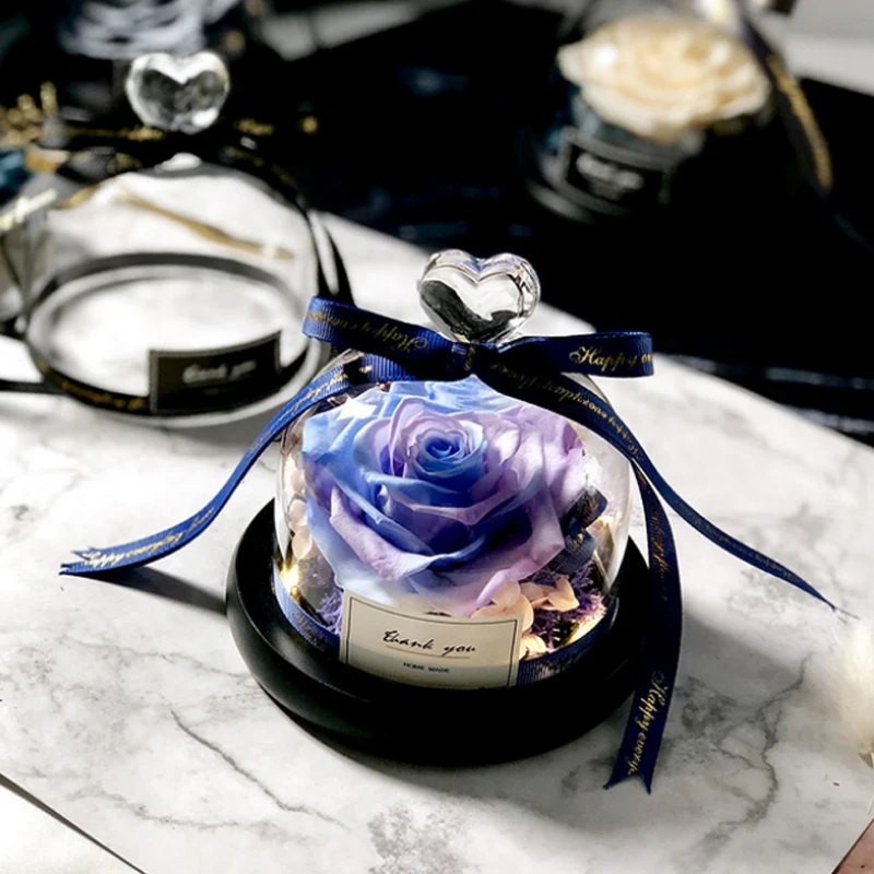 

New Desk Led Ornaments Christmas Valentine's Day Gift Real Roses Eternal Rose in Glass Dome Home Decor The Beauty and Beast Rose