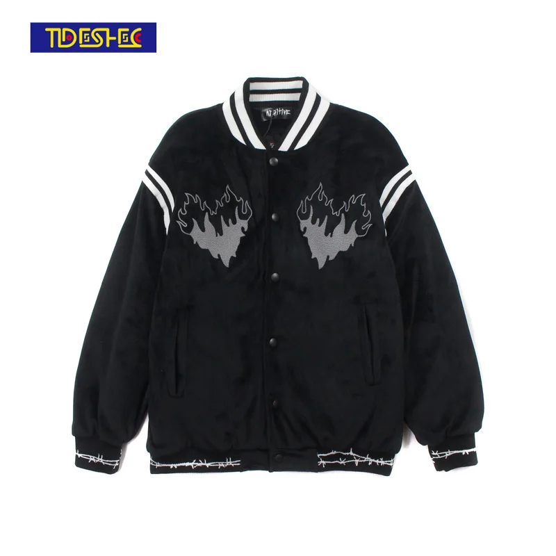 

2021 Hip Hop Streetwear Casual Men Clothing Bomber Jacket Men Love Embroidery Cartoon Coat Harajuku Cotton Jacket Outwear