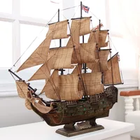 Vintage Sailing Boat Model Assembled Ornaments 60cm Solid Wood Craft Ship Wooden Manual European Accessories Home Decoration