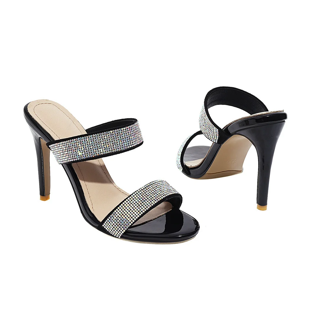 

Summer 2021 new sexy super high heel 32-43 square diamond outdoor slippers for women