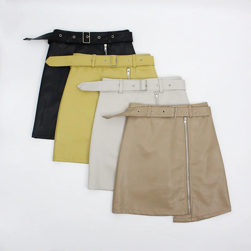 Женские юбки с поясом на молнии зимние прямые мини из искусственной кожи высокой
