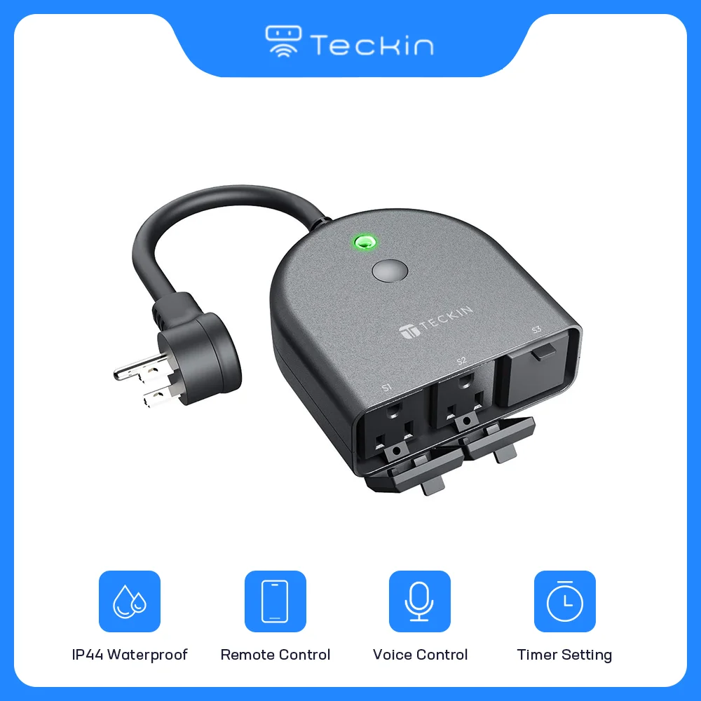 

Teckin SS33 Outdoor Smart Wi-Fi Plug , IP44 Waterproof, 3 Sockets, Works with Alexa/Google Home, Remote Control