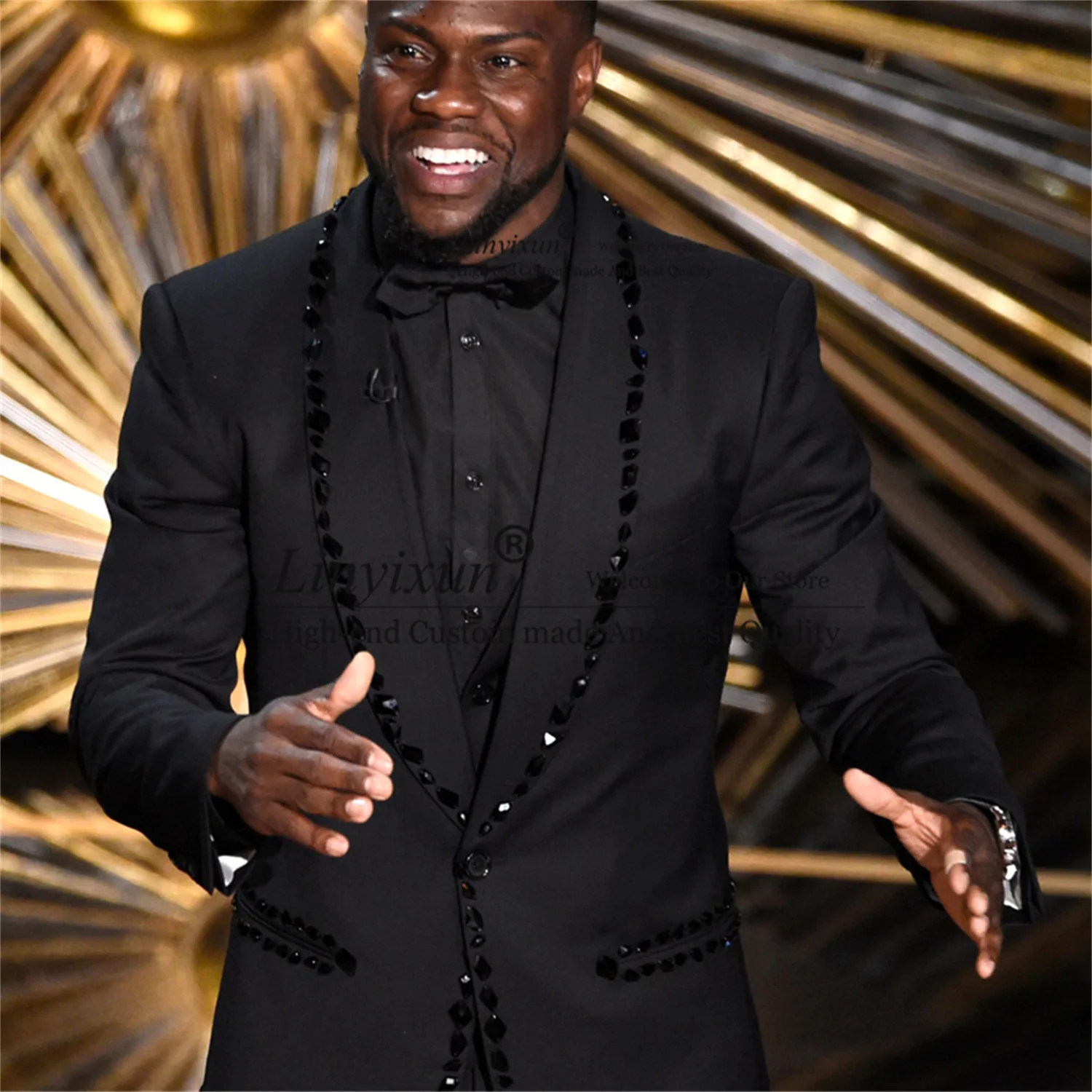 

Fashion Black Men Suits For Wedding With Rhinestone Slim Fit 2 Piece Best Man Groom Tuxedo Male Jacket Pants Terno Masculino