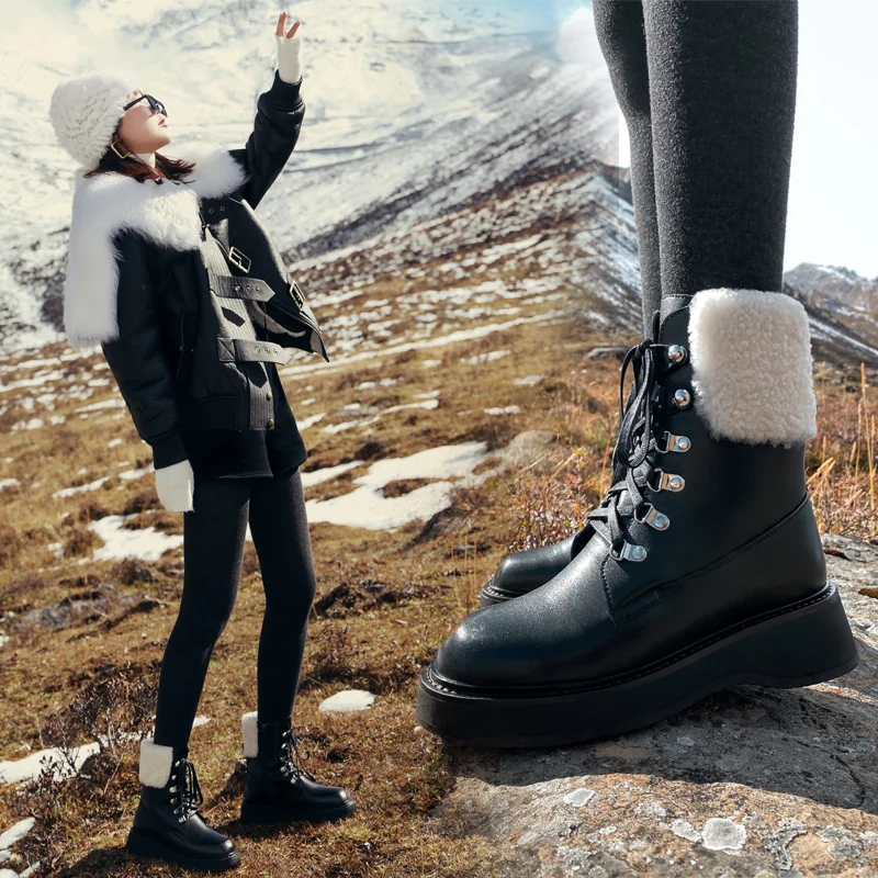 

Женские ботильоны 2021, женские ботинки на коротком каблуке, зимние ботинки с искусственным мехом, черные кожаные ботинки со шнуровкой