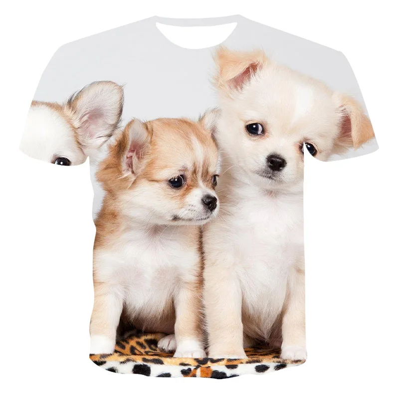 

2021Summer Unisex Couple Short-Sleeved Loose T-Shirt 3D Printing Round Neck Pullover Pet Cute Puppy XXS-6XL Wholesale