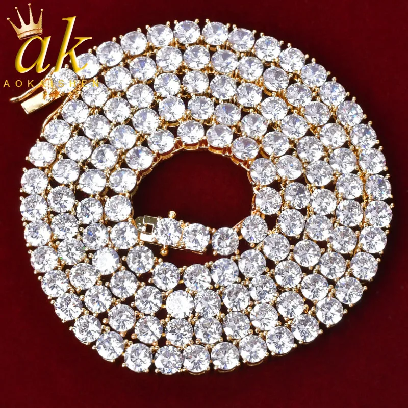 

Aokaishen Tennis Chain for Men Necklace Real Gold Plated Hip Hop Rock Street Jewelry Iced Out Charms Free Shipping Christmas