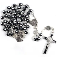 5 styles religion cross pendant rosary necklace catholic long chian hematite bead black choker jewelry for unisex