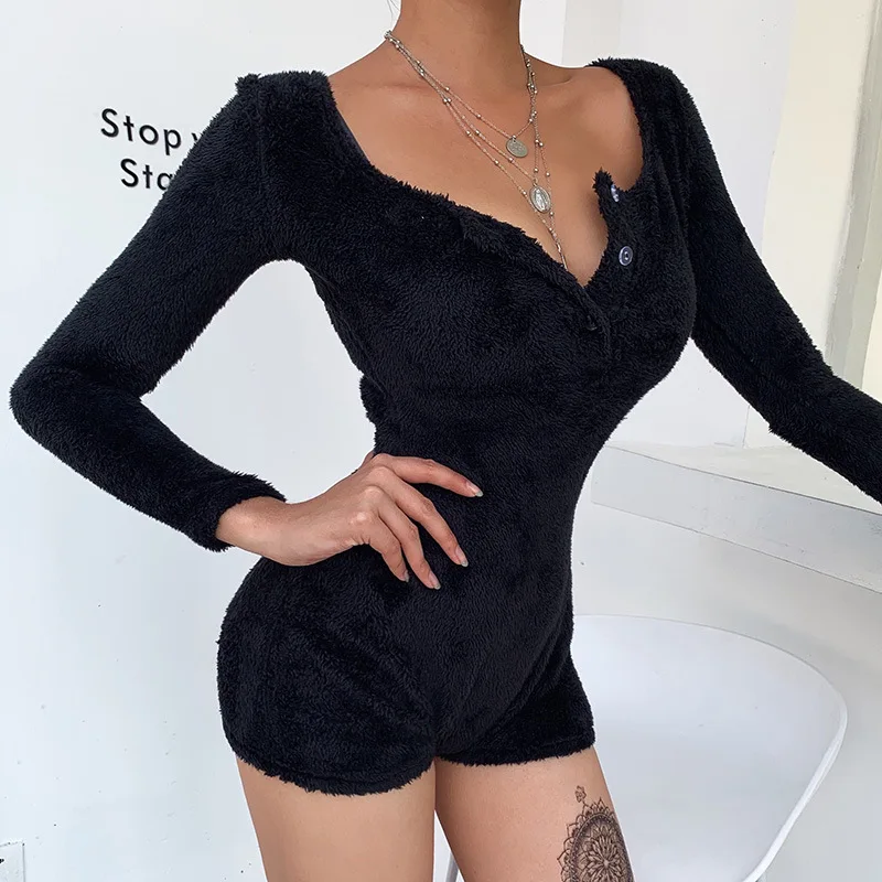

2020 Women Winter Fashion Sexy Long Sleeve Black Pink White High Street Lady Playsuits