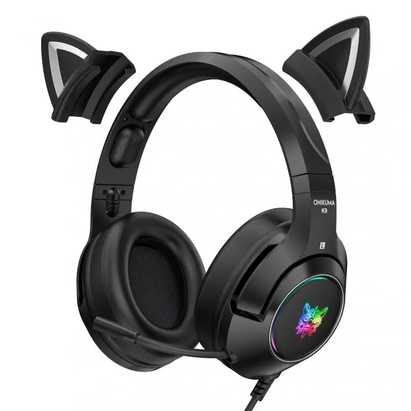 

Игровые наушники K9 Black Demon Version с микрофоном, светящиеся компьютерные наушники «кошачьи уши» с подсветкой, игровая гарнитура с шумоподавлени...