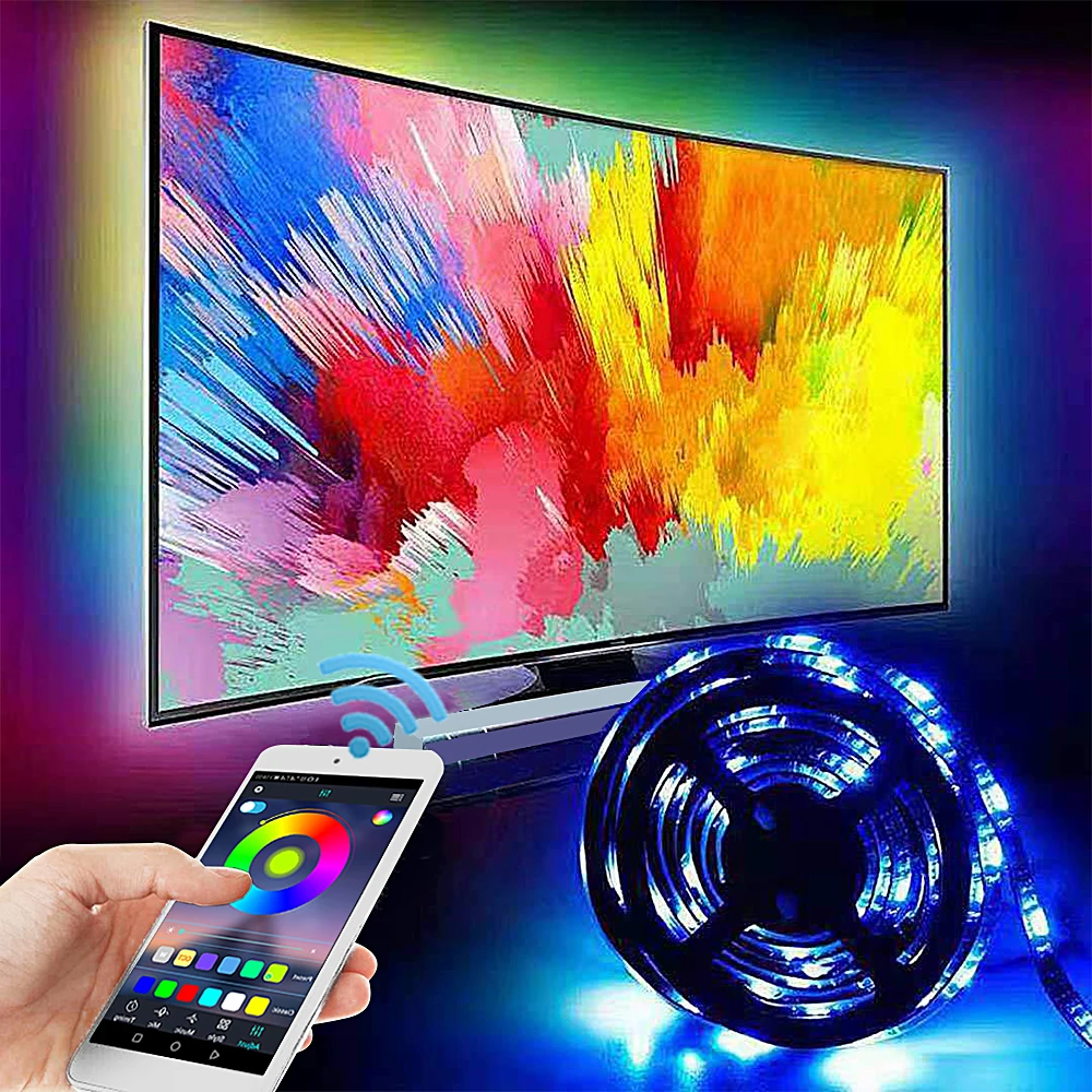 

Светодиодная лента для подсветильник Ки телевизора, 3/5 м, USB, RGB-лента, 5050, 5 В, Светодиодная лента, световая лента, совместимая с Bluetooth для ТВ, ПК...