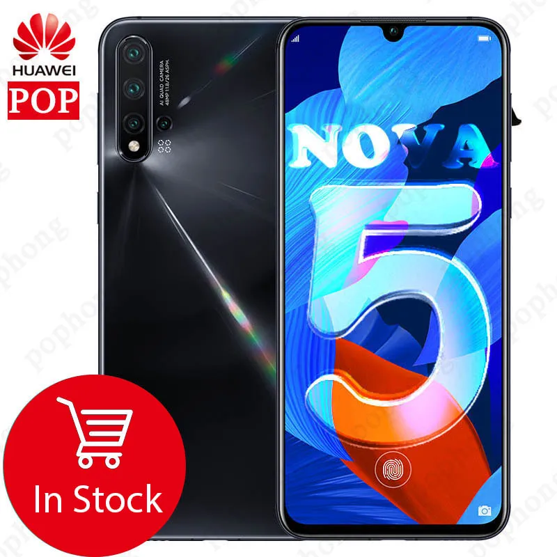 6 39 дюймов Оригинальный HuaWei Nova 5 мобильный телефон Kirin 810 Восьмиядерный 8 ГБ 128 Android 9