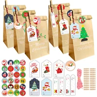 24sets christmas advent calendar paper bag kraft paper candy bag xmas new year party decor favor box cookie bar treat candy bags