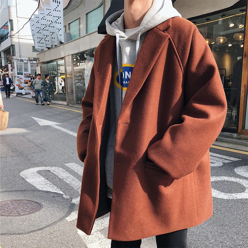 

2019 Autumn And Winter New Korean Version Of Men's Europe And The United States Loose Solid Color Casual Long Wool Coat