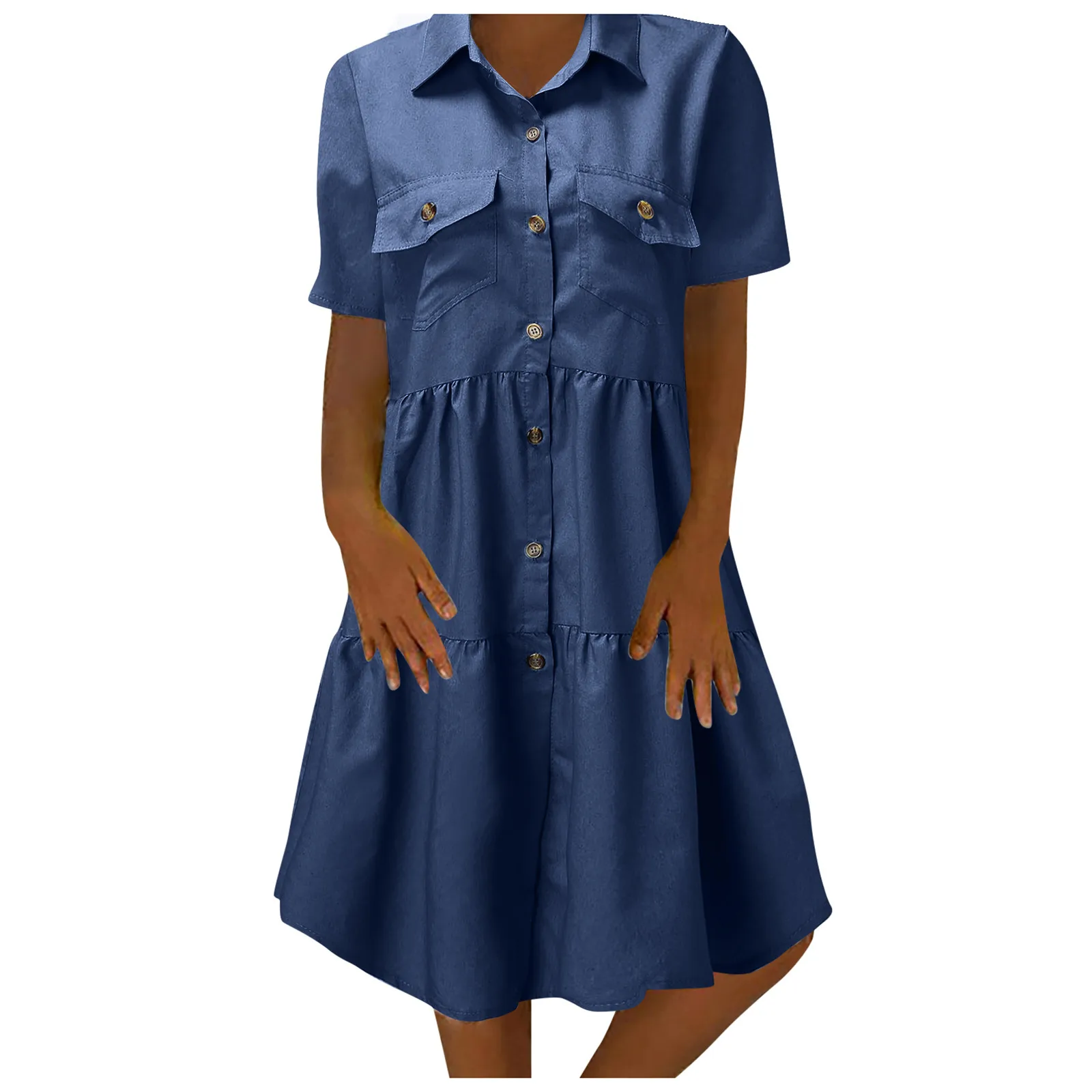Женские летние платья Sagace с коротким рукавом джинсовые на пуговицах карманами