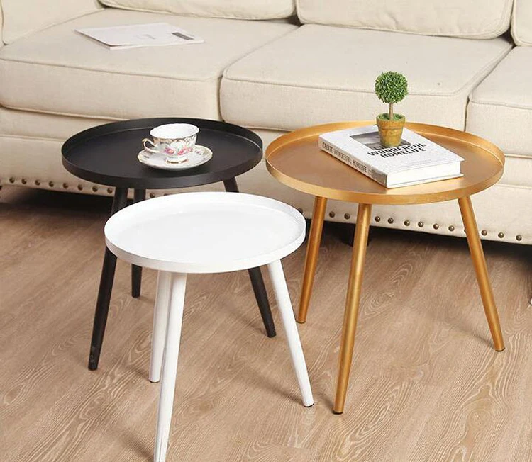 Folding Round Coffee Table Iron Sofa Small Side Hotel Bedside Black Gold End Tea | Мебель