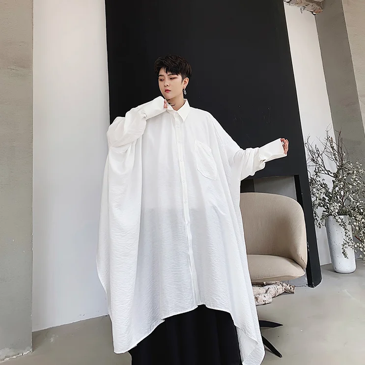 

2019Japanese uniform code lazy loose long section irregular long-sleeved shirt personality trend dark casual wild bat shirt.