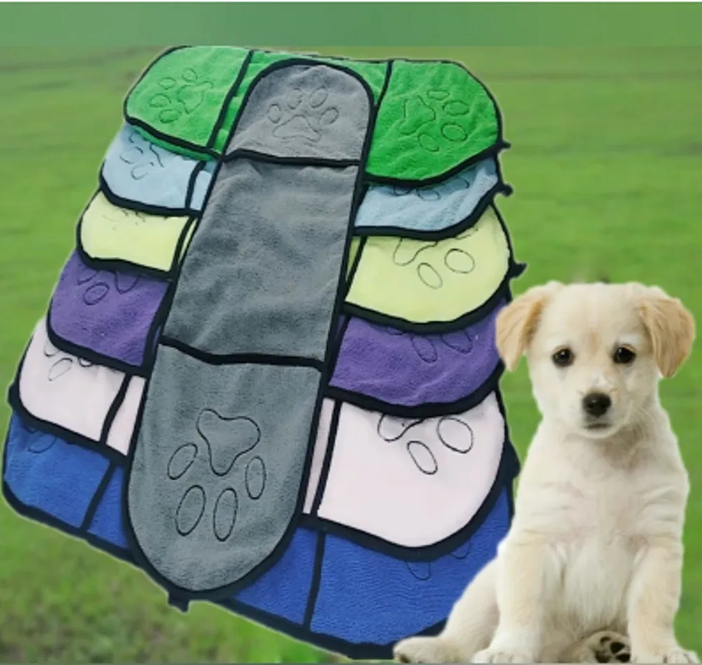 

Pet Dog Bath Towel Microfiber Ultra-Absorbent Cat Small Dog Drying Towel Blanket with Double Pocket for Puppy Large Dog Bathrobe