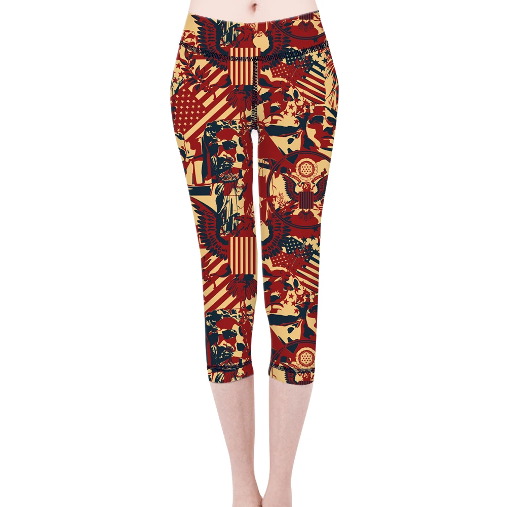 Штаны для йоги с принтом флага США женские спортивные Леггинсы эффектом пуш-ап