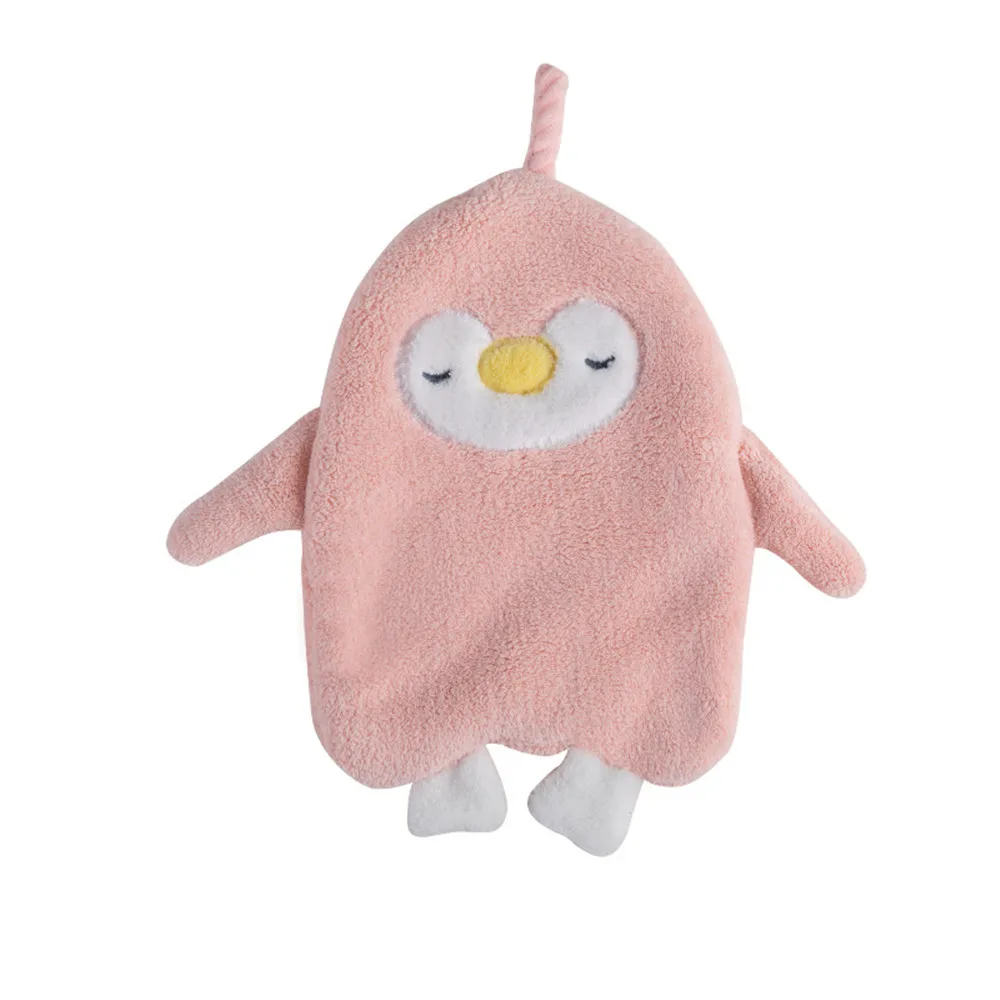 

Hanging Coral Fleece Cartoon Penguin Hand Towel For Kitchen And Bathroom Cute Animal Absorbent Hand Towel