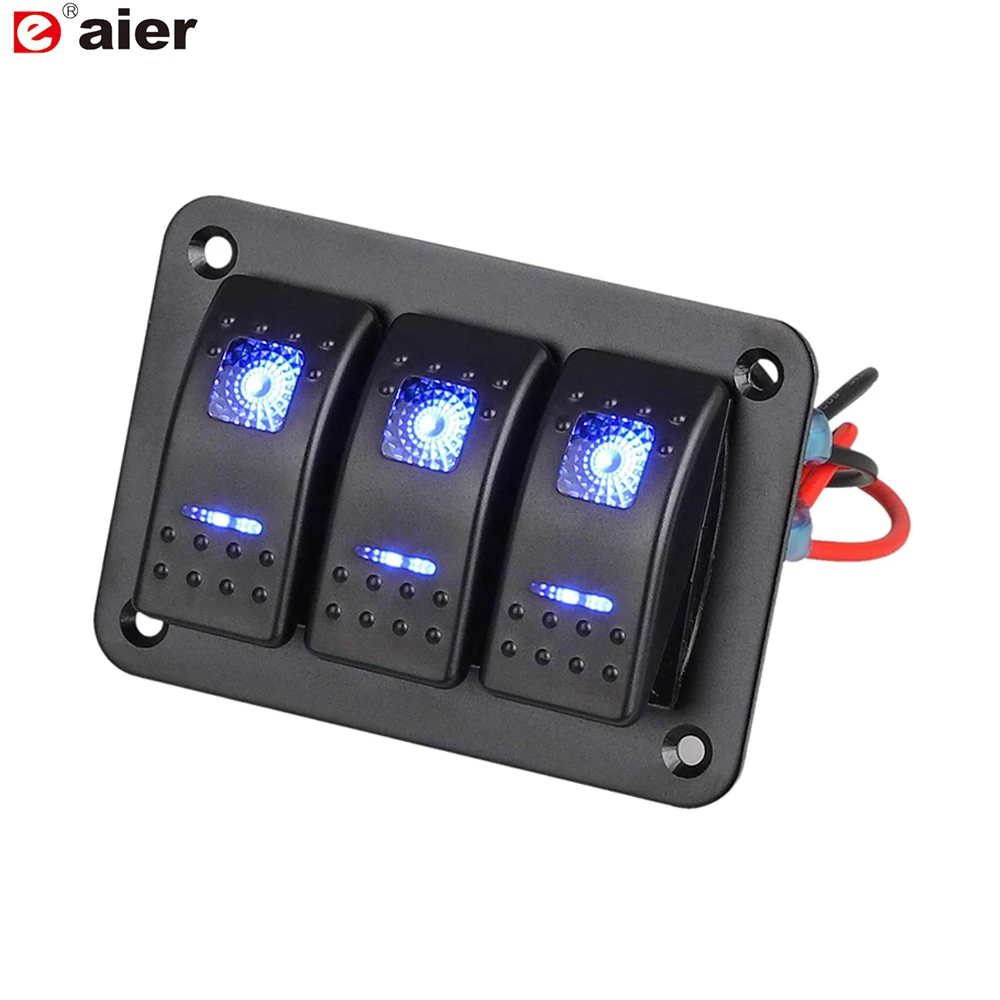 

3 Gang Aluminum Rocker Switch Panel Toggle Dash 12V/24V 5 Pin ON-Off Pre-Wired Switch with DIY Stickers Set for Auto Car
