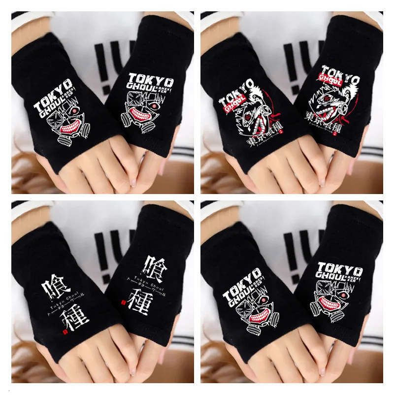 

Anime Tokyo Ghoul Kaneki Ken Cosplay Gloves Women Men Cotton Knitting Warm Half Finger Glove Wrist Mittens New
