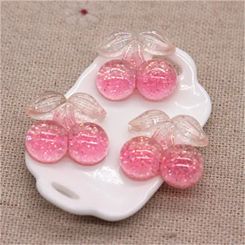3cherry 20pcs 20 шт новые смолы блеск градиент сердце/звезда/лук/корона/вишня/Seashell Кабошоны украшения Шарм основы для заколок для волос деко - Цвет: 3cherry 20pcs
