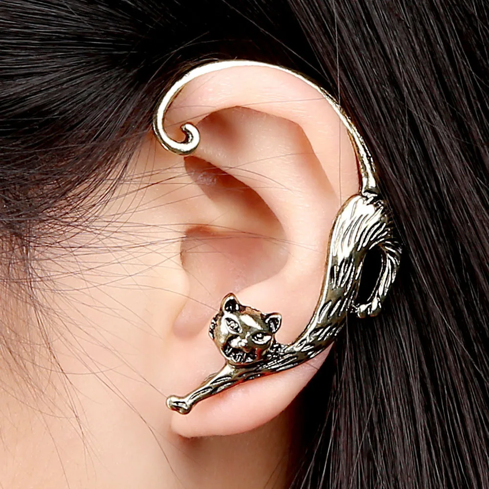 

Gothic Punk Rock Cat Bite Ear Wrap Cuff Earrings For Women Fashion Enchanting Kitten Earcuff 1pc