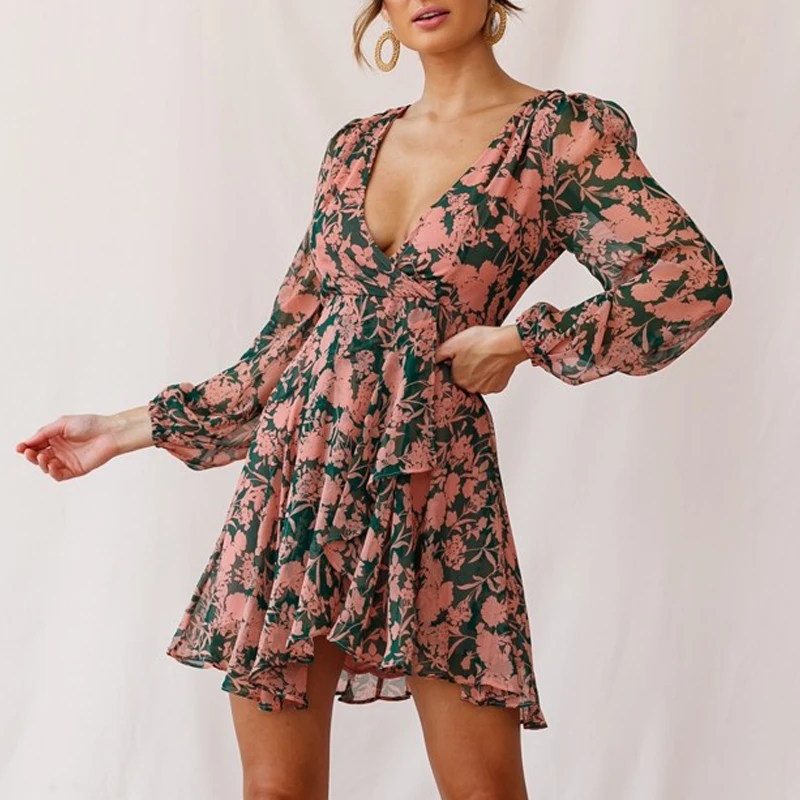 Романтическое шифоновое платье с цветочным принтом для девушек короткое