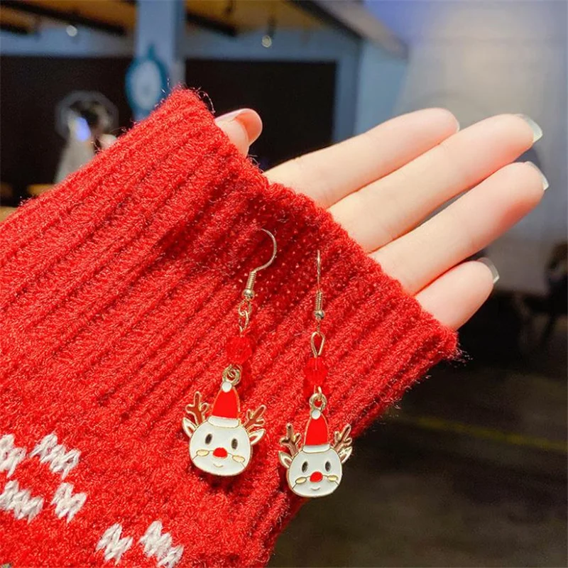 

1 Pair Christmas Dangle Earring Pendant Elk Christmas Tree Enamel Snowman Eardrop Happy New Year Xmas Christmas Girl Gifts