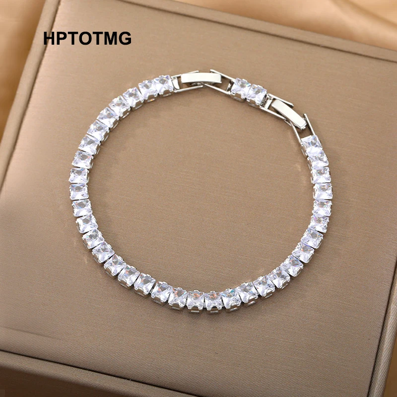 

Silver Color Cubic Zircon Adjustable Wrist Bracelets For Women Girl Rainbow Tennis Chain Jewelry Birthday Party Wedding Gift