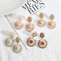 metal wrinkle round opal pearl sunflower flower drop earrings fashion baroque style radiate beads statement earrings wholesale