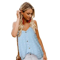 women summer loose v neck top fashion solid color embroidered camisole button cardigan vestsleeveless splice sling t shirt
