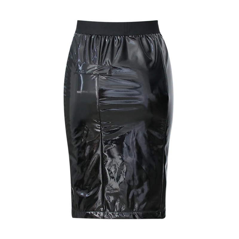 

2021 New Hot Sale Fashion Womens Fashion Glossy Leather Skirt Autumn Personality High-waist A-line Split Mid-length Skirt