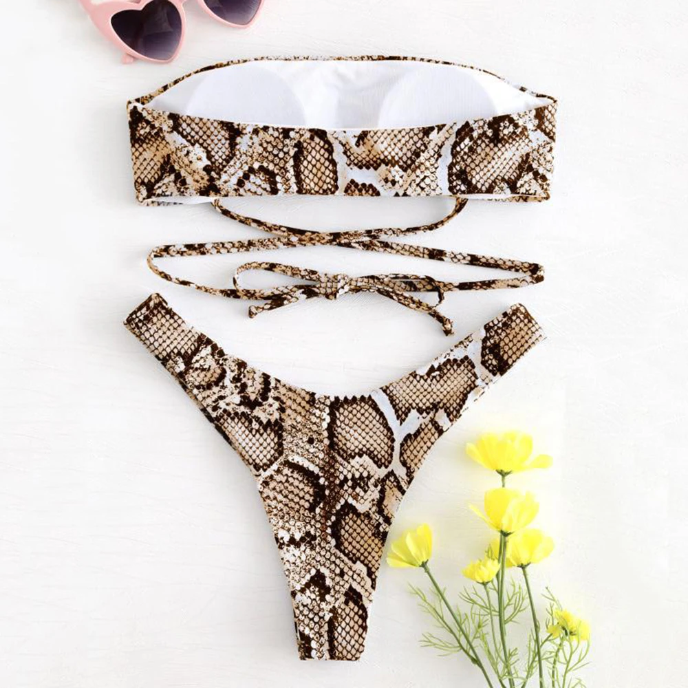 Женский купальник-бикини со змеиным узором бразильский купальник пляжный бикини