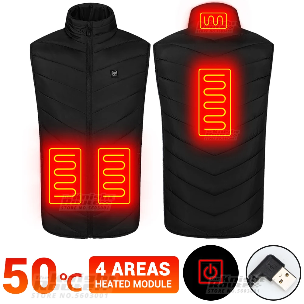 

4 Areas Men Winter Heating Jacket USB Heated Vest Body Motorcycle Jacket Ski Warm Vest Thermal Motorbike Moto Hunting Clothing