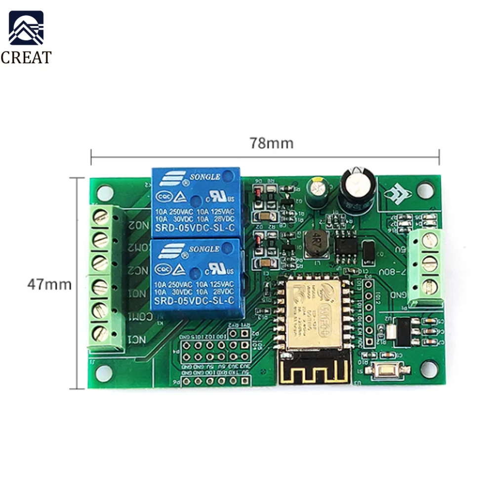 Двухканальная Wi-Fi реле ESP8266 модуль 2/4/110 В плата контроллера с переключателем