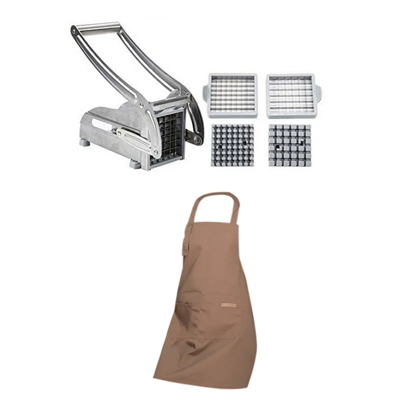 

Top Sale Waterproof Anti-Oil Polyester Apron With 5 Pcs Stainless Steel French Fries Cutter Potato Cutter Chopper