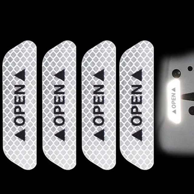 Silver 4 шт./компл. двери автомобиля наклейки на автомобиль DIY открытое Автомобильная отражающая лента светоотражающий предупреждающий знак 9,5*2,5 см открытой двери уведомления Авто moto Стикеры - Название цвета: Silver