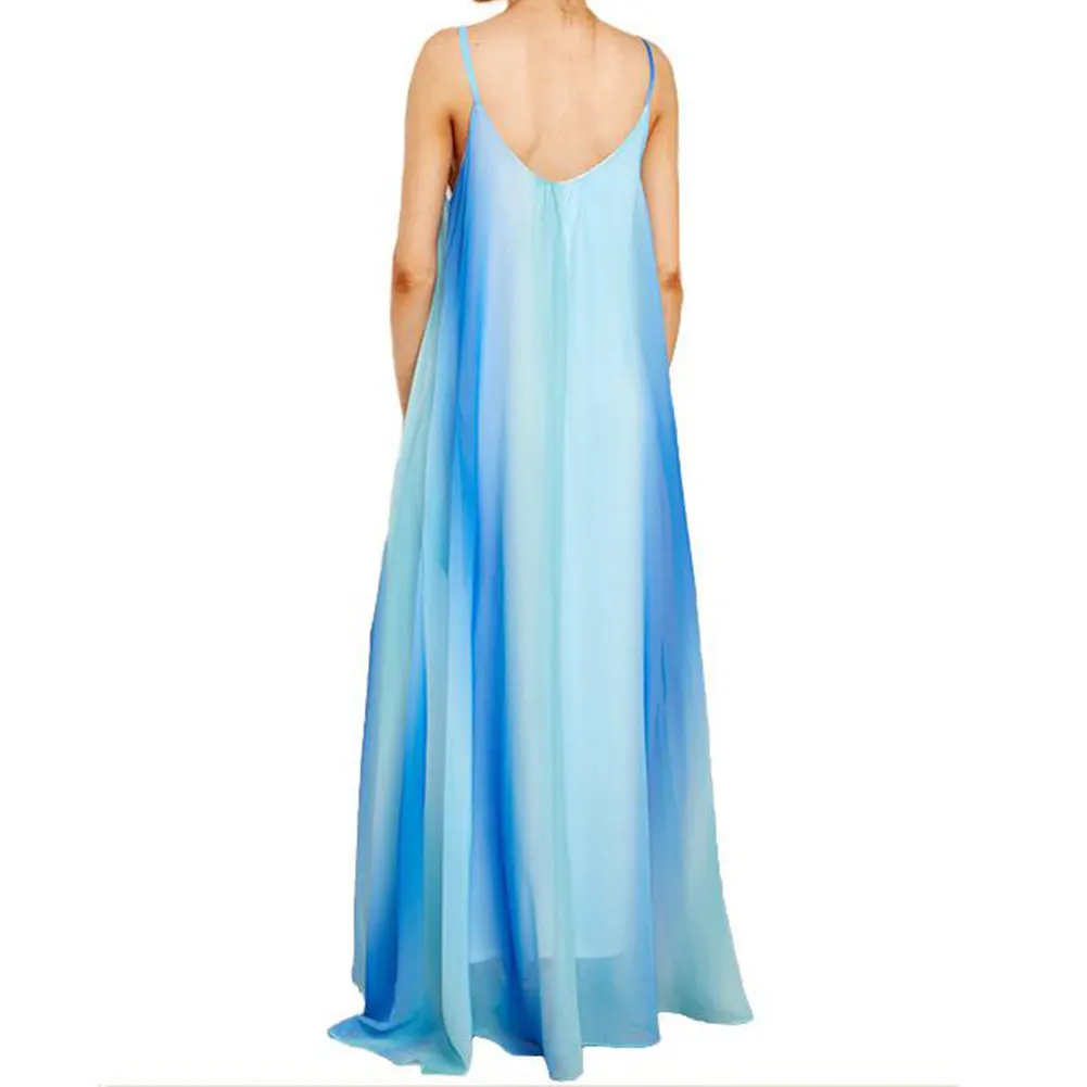 

Maternity Spaghetti Sling Dress Summer Loose Long Skirt With Pockets Dress Gradient Rainbow Beach Long Skirt Quality Hot Sale