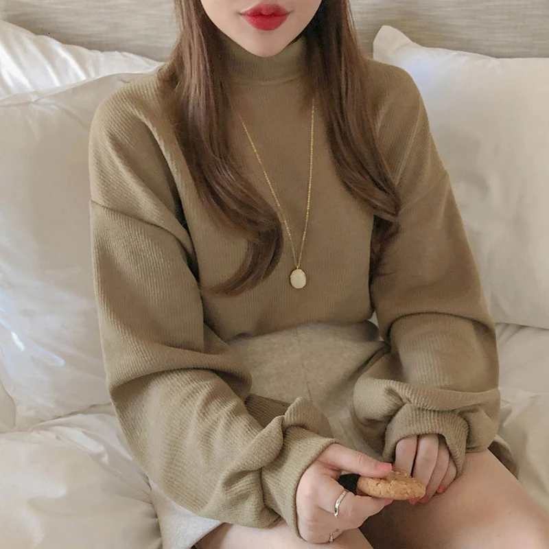 SHENGPALAE 2020 новая мода весна-зима рукав-фонарик полувысокий воротник пуловер для