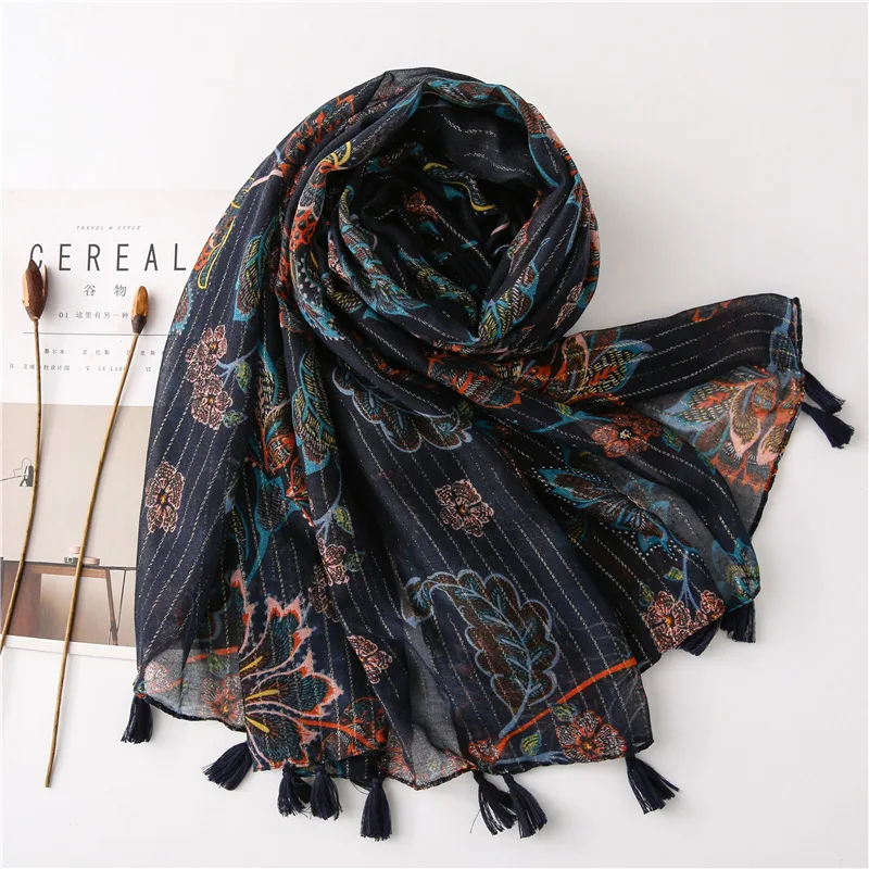 

2020 Women Adult Sale Hijab Winter Scarf To South Korea End Chun Xia Female And Linen Sequins Folk Literature Art, Flowers