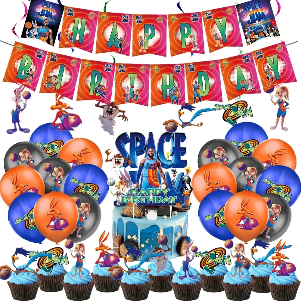 Space Jam-vajilla desechable para decoraci&oacute;n de fiesta de cumplea&ntilde;os, suministros de fiesta de baloncesto, fiesta de cumplea&ntilde;os, fiesta de bienvenida de beb&eacute;-5