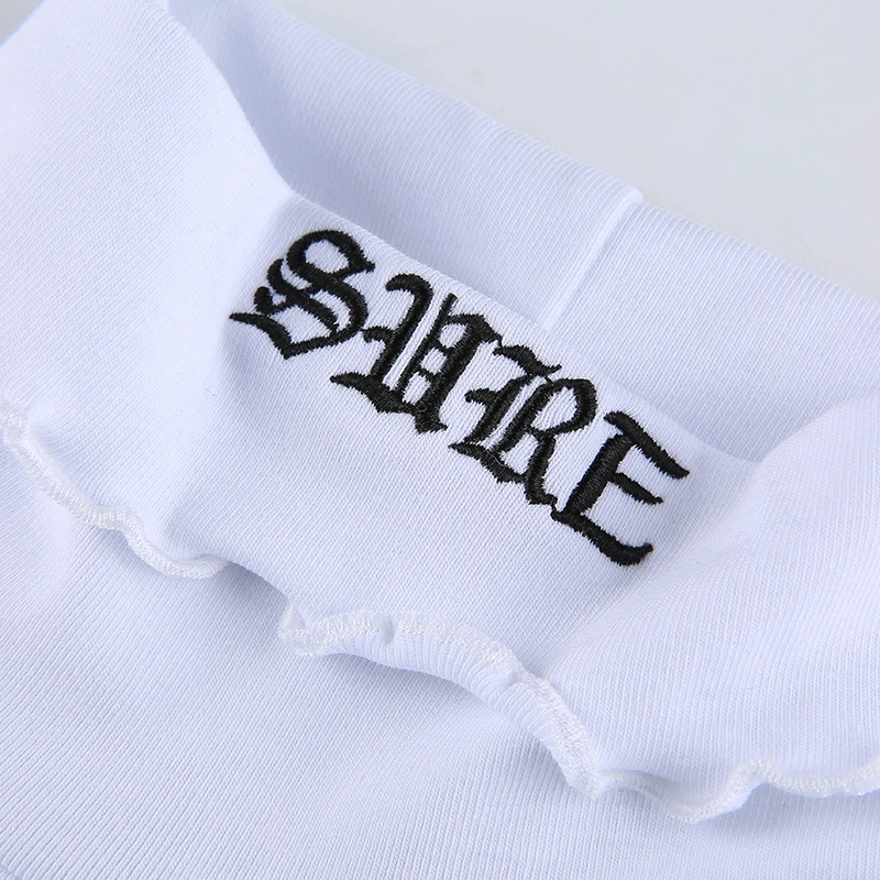 

Cute White Turtleneck Y2K Crop Tops Long Sleeve T Shirt for Women Kawaii Girls Ribbed Vintage 2000s Aesthetic Embroidery Tshirt