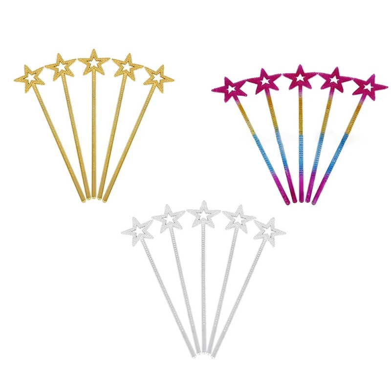 

5pcs Halloween Costume Props Magic Wand Star Fairy Stick Princess Wands For Christmas Birthday Party DIY Decoration